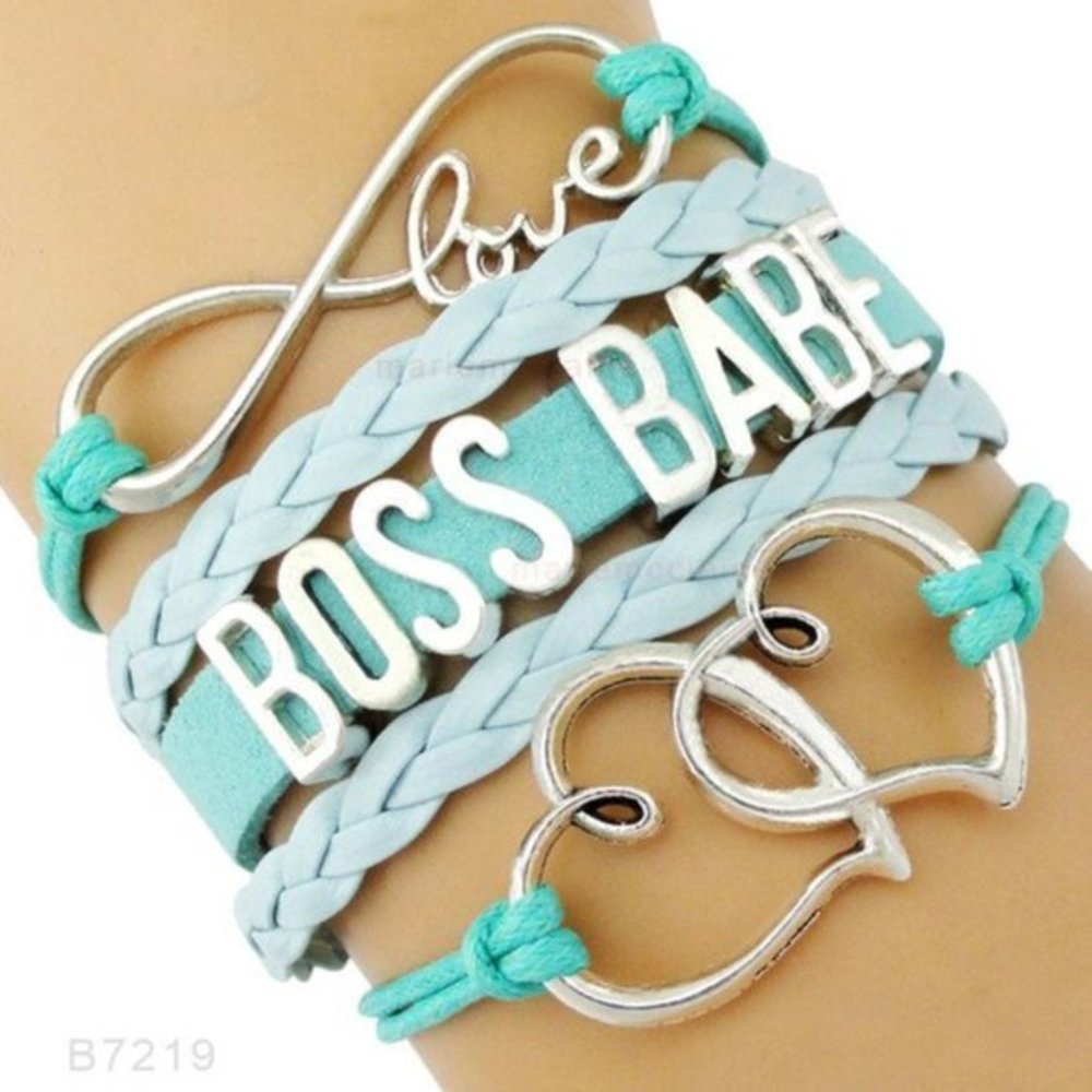 New Aqua Silver Boss Babe Love Wrap Bracelet